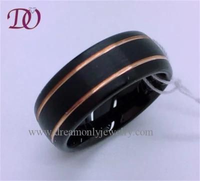 Black Tungsten Ring with Gold Lines Tungsten Ring