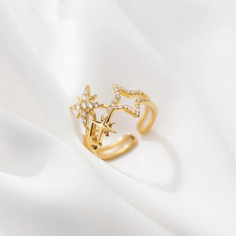 Fashion Accessories with Zircon Adjustable Ring Real 925 Sterling Silver Ring for Women Fashion Trendy Wedding Jewelry