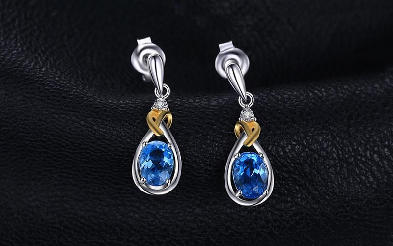 Wholesale 925 Sterling Silver Fashion Jewelry Gemstone Blue Topaz Earring Drop