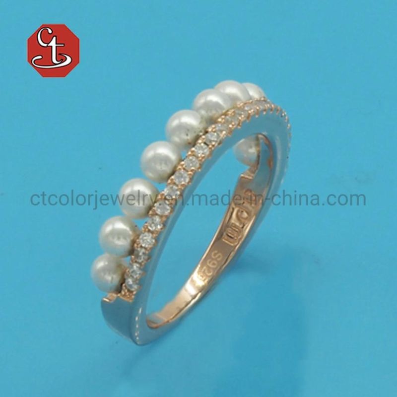 Charm 925 Silver Simple Ring Resizable Shell Pearls Ring Jewelry Women Wedding Lady Gift High Quality