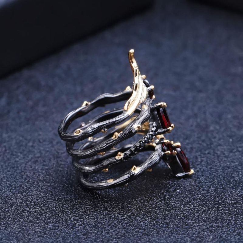 2.75CT Natural Red Garnet Gemstone Finger Ring 925 Sterling Sliver Vintage Gothic Rings for Women Fine Jewelry