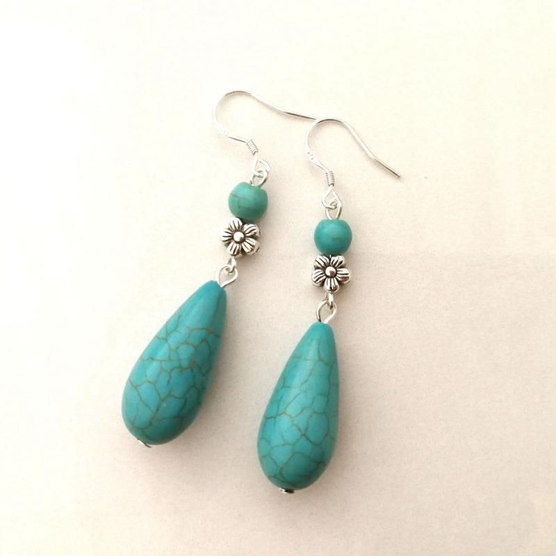 Synthetic Turquoise Long Drop Earrings