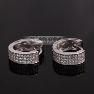 Micro Pave Setting Three Row Stone Silver 925 Earring