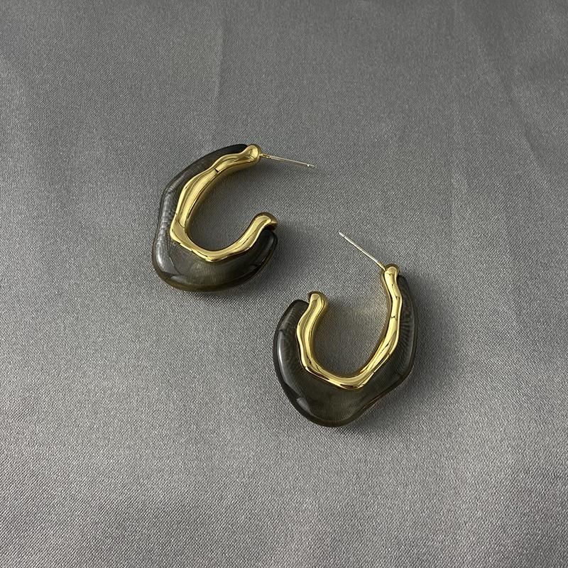 C-Shape Resin Ink Style Brass Silver Needle Earring