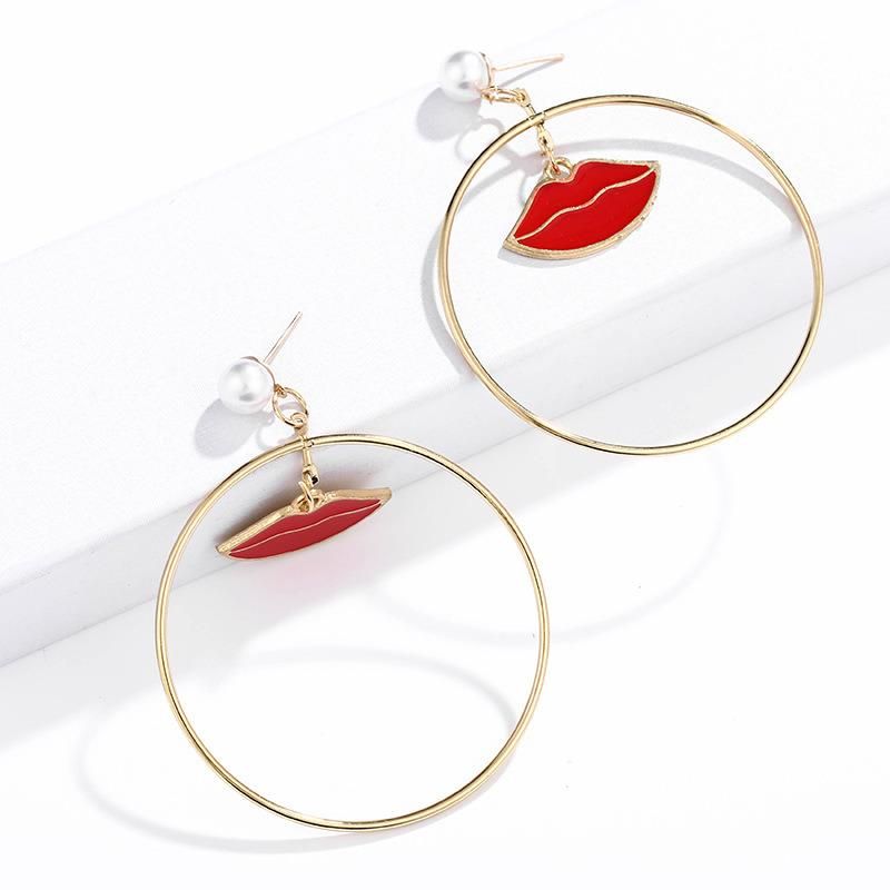 Wholesale Alloy Jewelry Fashion Simple Alloy Big Circle Red Lips Stud Earrings