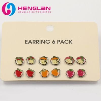 Lovely Metal Enameled Iron Hello Kitty with Apple, Orange &amp; Strawberry Fruit Stud Earring for Kids Accessories