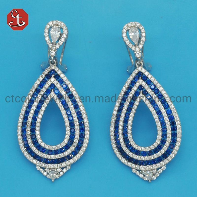 Hot Sale Rhodium Plated 925 Sterling Silver Fine Jewelry Drop Chanel Set Micro Pave CZ Dangle Earrings