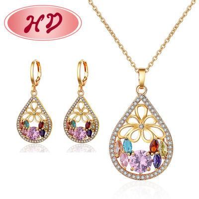 Fashion 18K Gold Plated Costume Imitation Ring Bracelet Charm Jewelry with Earring, Pendant, Necklace Sets Jewelry for Women