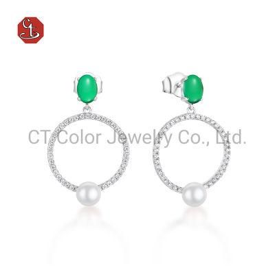 Wholesale Woman Fashion Jewelry with Crystal Natural Round Pearl Silver Earring Silver Jewelry