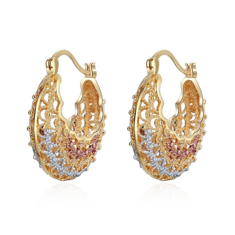 Fashion Accessories Copper Gold Plated Pendant Hoop Earrings for Women