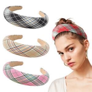 2021 Hot Sale Fashion Plaid Fabric Thick Sponge Headband Soft Fabric Covered Hair Bands