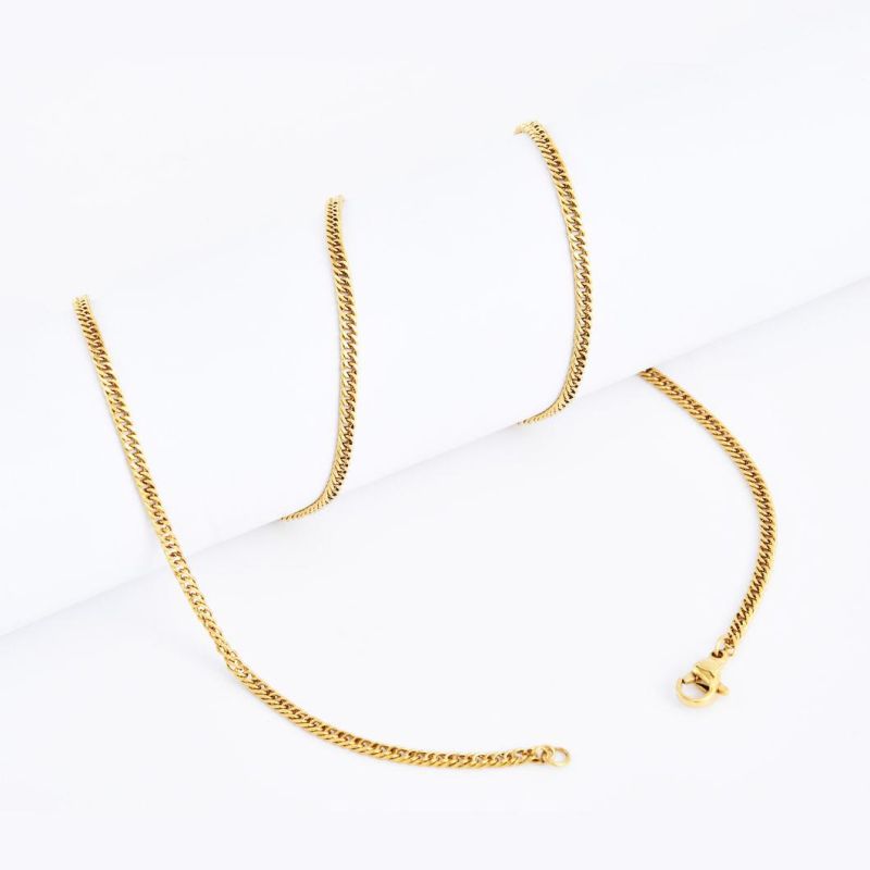 Fashion Necklace Jewellery Double Curb Polish Chain Hip Hop Men′jewelry Stainless Steel Gold Plated