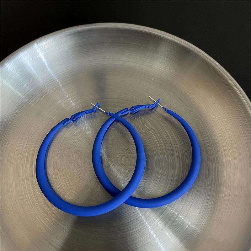 Korean Metal Spray Enamel Oil Paint Hoop Earrings S925 Silver Needle Fluorescent Color Big Earrings