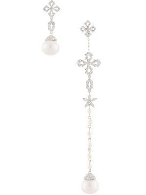Pearl Crystal Temperament Long Asymmetric Earrings Jewelry