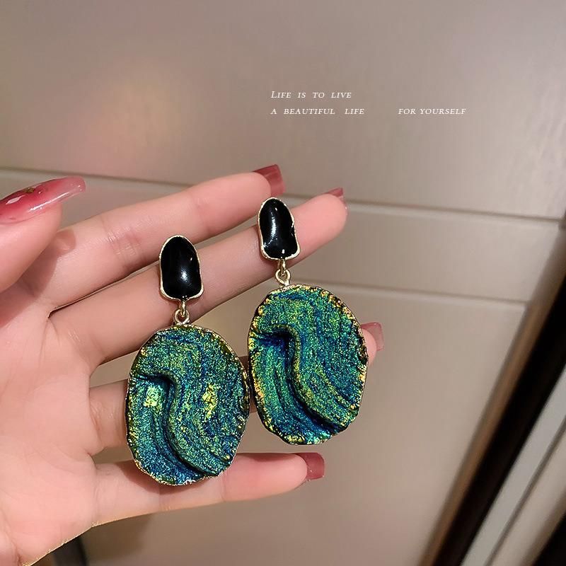 Fashion Jewelry 925 Silver Needle Oil Drop Resin Earrings