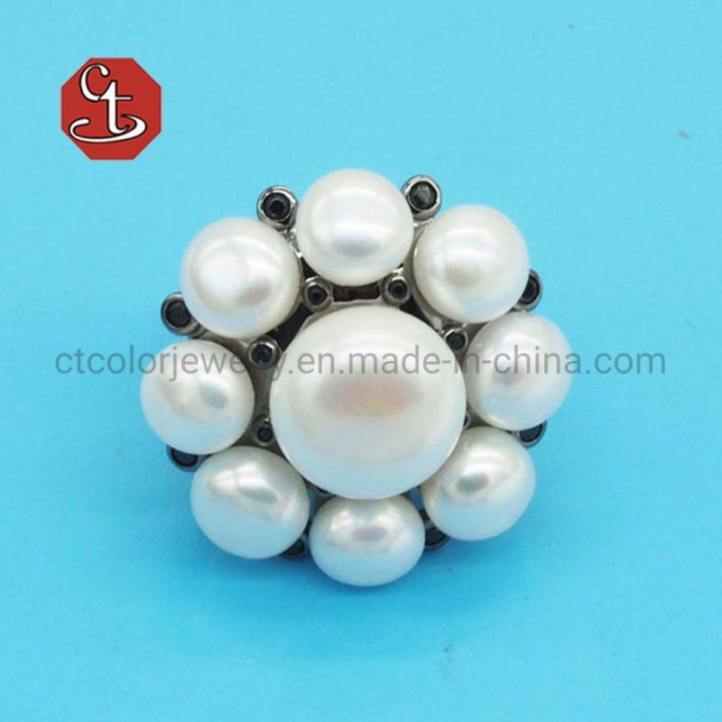 925 Sterling Silver Rings Jewelry for Women Oblate Natural Freshwater Pearl Rings Wholesales