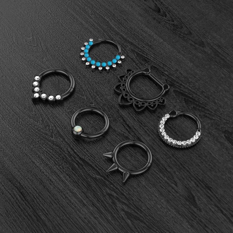 316L Surgical Steel 1.2*8/10mm Hinged Segment Ring Body Piercing (6 Designs)