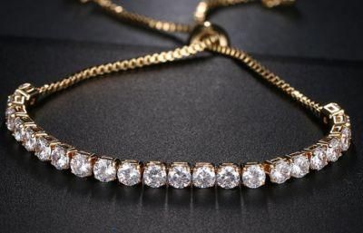 Gold Adjustable Cubic Zirconia Bridal Bracelet Wedding Bridal Jewelry