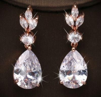 Pear Bridal CZ Earring Necklace Jewelry, Wedding CZ Earring Necklace Jewelry, Bridesmaid Earring, CZ Earring, Rose Gold Earring