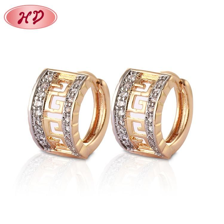 Fashion Jewelry 18K Gold Plated Silver Alloy CZ Hoop Stud Drop Huggie Earrings with Crystal for Women