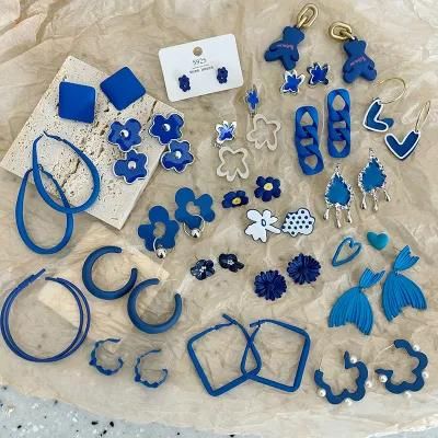 925 Silver Needle French Klein Blue Color Sets Earrings Fashion Jewelry Retro Style Earrings for Women