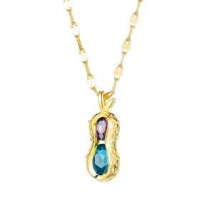 Gold Plated Stainless Steel Inlaid Zircon Three-Dimensional Peanut Clavicle Chain