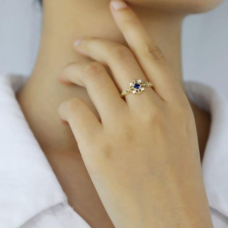 925 Sterling Silver Ring Fashion Blue Zircon Tail Ring Women 14K 18K Gold Plated Wholesles Jewelry
