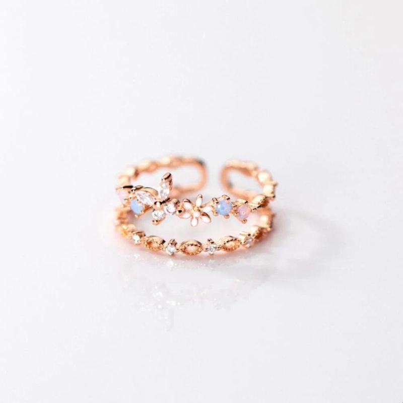 925 Sterling Silver Ring Multi-Layer Color Zircon Butterfly Adjustable Ring Women Sweet Wedding Jewelry