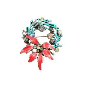 New Style Beautiful Red Blue Enamel Christmas Tree Surround Inlay More Color Semi-Precious Stones Girl Texture Brooch Corsage