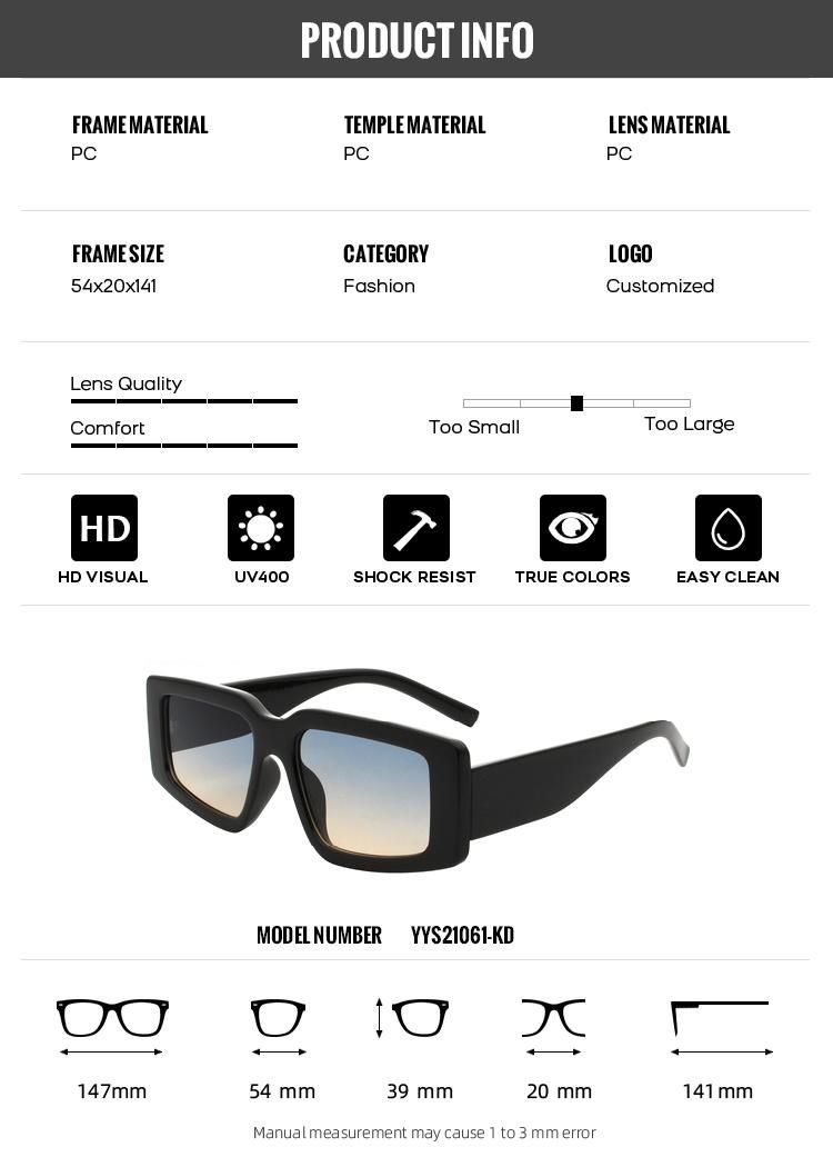 2022 New Arrival Women Plastic Frame Gradient Sun Glasses Retro Square Sunglasses