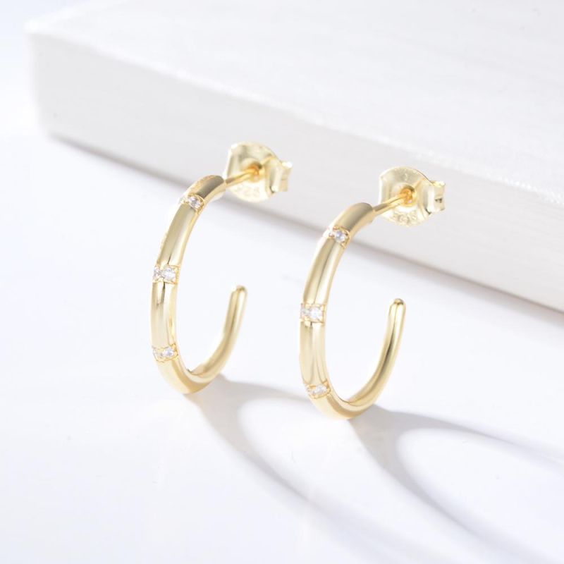 Wholesale S925 Sterling Silver Mini Zircon Gold Plated C-Shape Earrings for Women