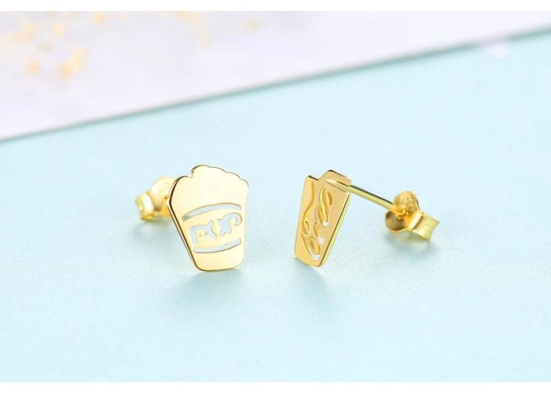 Drink and Popcorn Cup 925 Sterling Silver Earrings Ear Studs