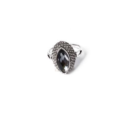 Economic Fashion Jewelry Silver Oval Shape Ring with Black Rhinestone