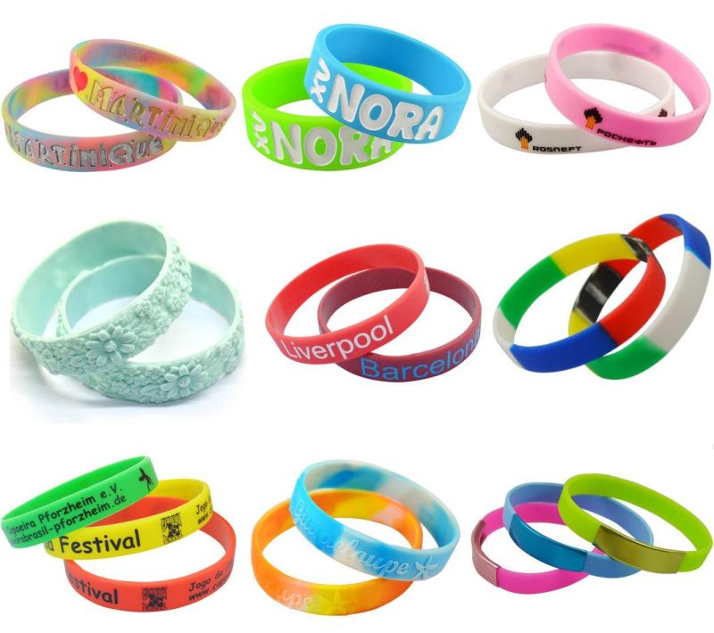 Custom Wholesale Printed Silicon Bracelet with Solid Color