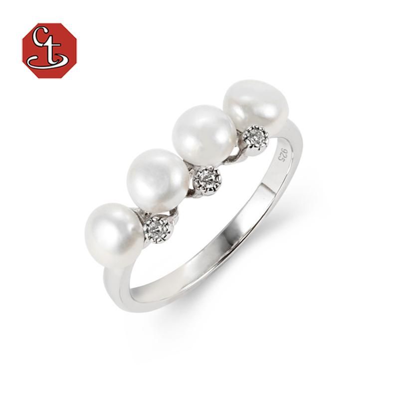 Fashion 925 Sterling Silver Micro Pave CZ Jewelry for Women Pearl Ring with Pearl Girl Jewelry