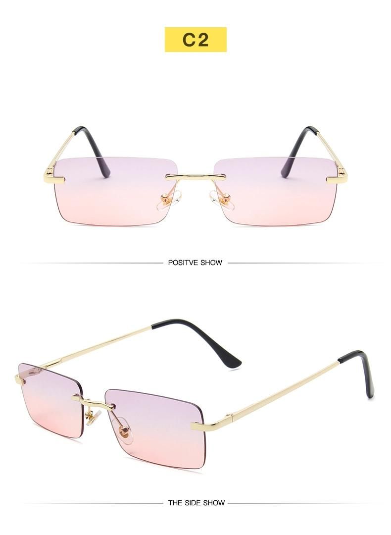 Rimless Sunglasses Women′s Square Small Frame Ocean Sheet Spring Leg Sunglasses