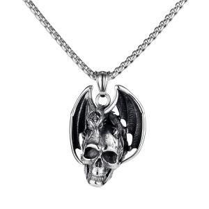 Stainless Steel Skull Dragon Pendant Necklace