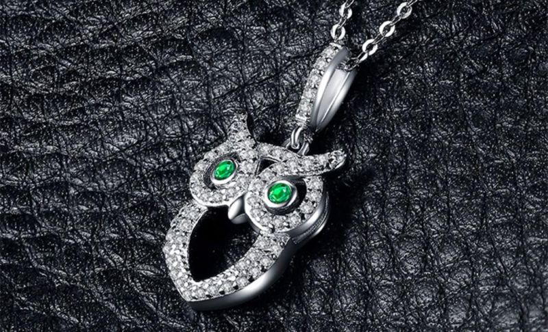 Green Eyed Owl Simulated Emerald Pendant Silver Gifts for Women Fashion Jewelry
