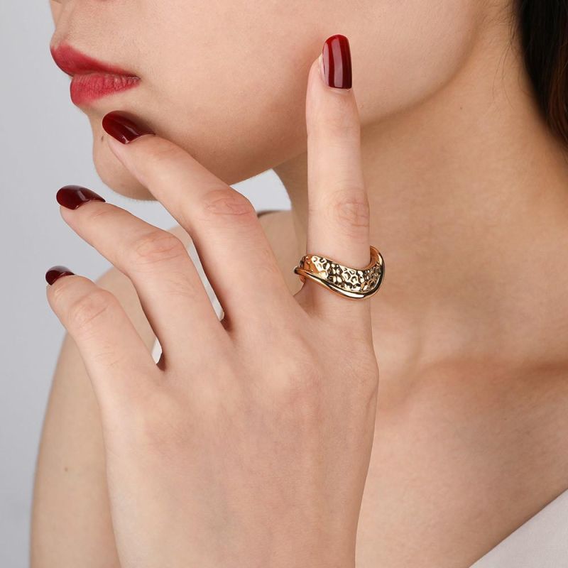 Matte Punk Pyramid Ring Gold Color Stainless Steel Lady Finger Rings for Women Minimalist Fashion Jewelry Anillos Mujer