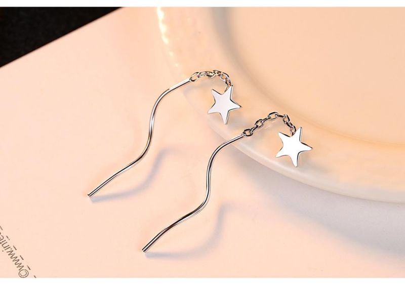 Stylish Long Geometric 925 Sterling Silver Earrings Ear Studs