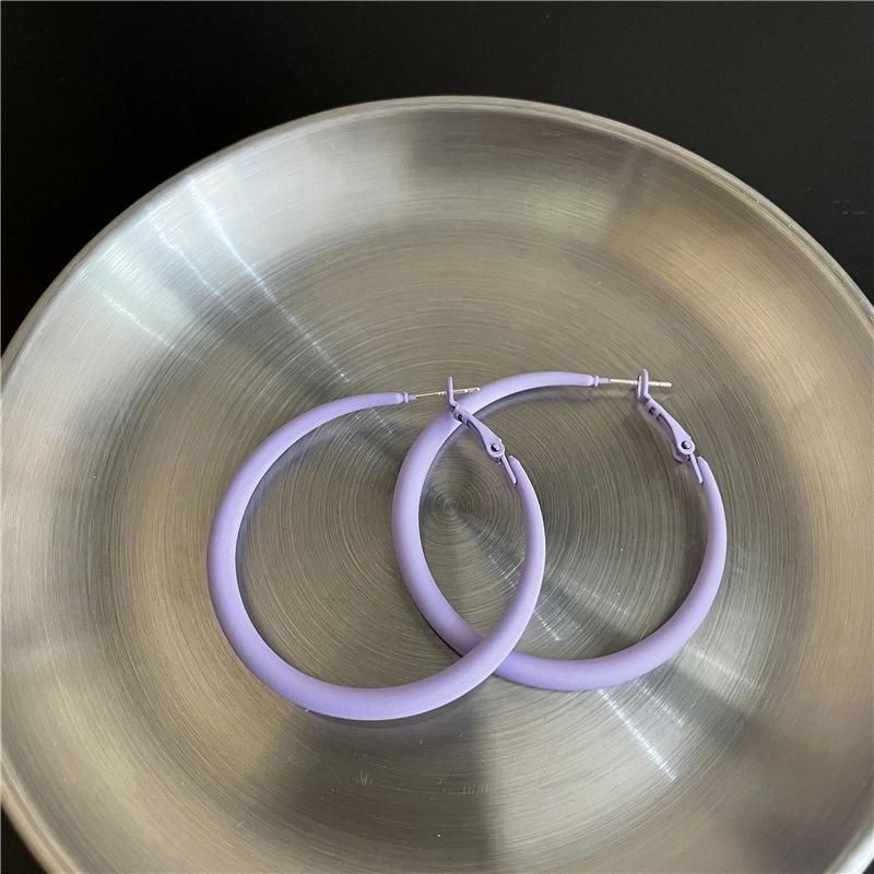 Korean Metal Spray Enamel Oil Paint Hoop Earrings S925 Silver Needle Fluorescent Color Big Earrings