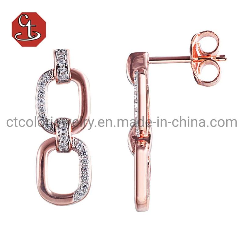 New 2021 CZ Pave and Plain Twisted Dangle Halo Earrings Silver jewellery Brass Jewelry