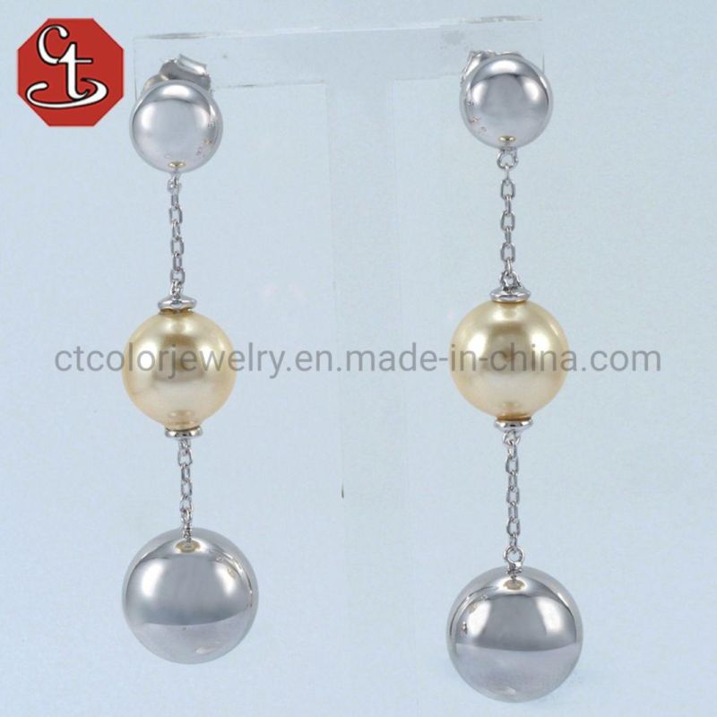 Costume Fashion Imitation 18K 14K Gold Plated Jewelry with Long Drop Pearl Earring for Women