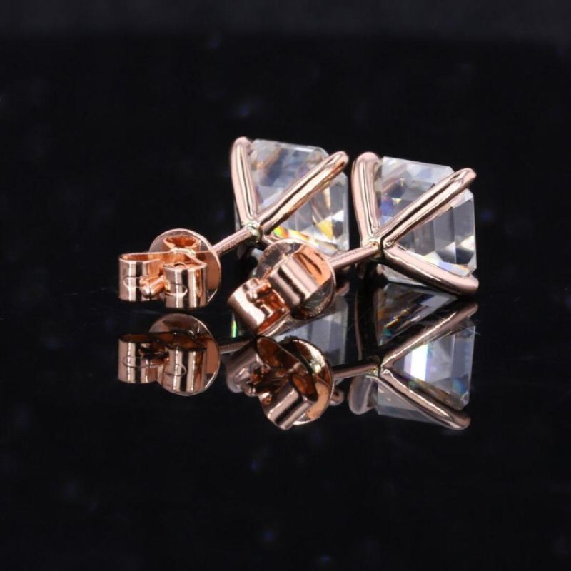 14K 18K Gold Plated Stud Earring Asscher Cut 7X7mm 2 CT D Colorless Moissanite Earring