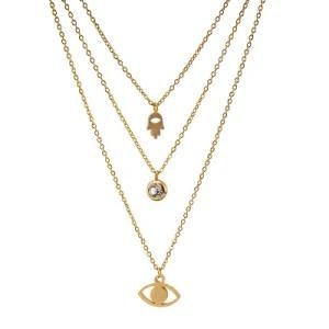 Wholesale 2021 Fashion 5 Multi Layers 18K Gold Plated Stainless Steel Hip Hop Choker Hamsa Hand Necklace for Women