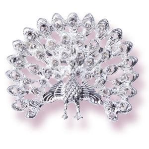 Silver Peacock Brooch with Clear Stones