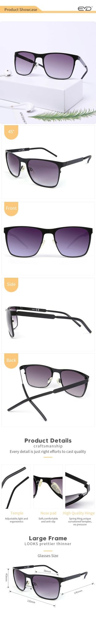 Customized Gift Sunglasses Men Style Square Eyewear UV Proof Full Frame Sunglasses