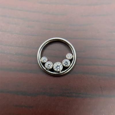 ASTM F136 Titanium Body Piercing Jewelry Hinged Segment Ring Setting 5A Zirconia Piercing