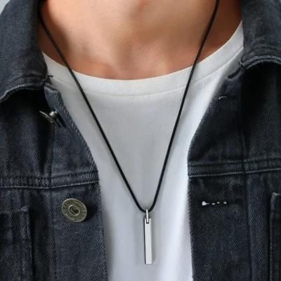 Simple Men&prime; S Smooth Necklace with Tungsten Steel Wire Pendant Wax Rope Necklace