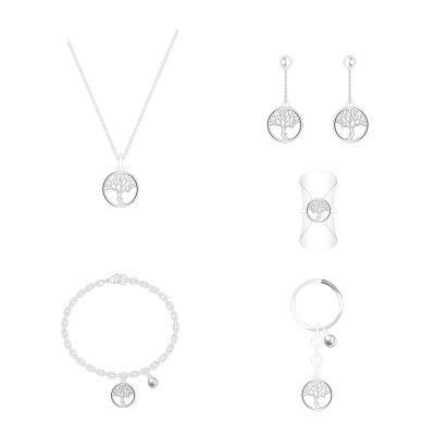 Vintage Silver Round Tree Trunk Pattern Jewelry Set